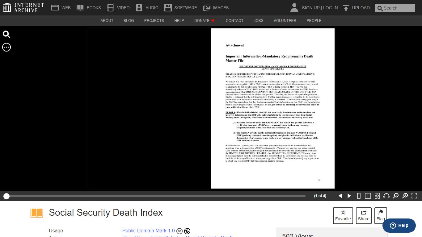 Social Security Death Index : Free Download, Borrow, and Streaming ...